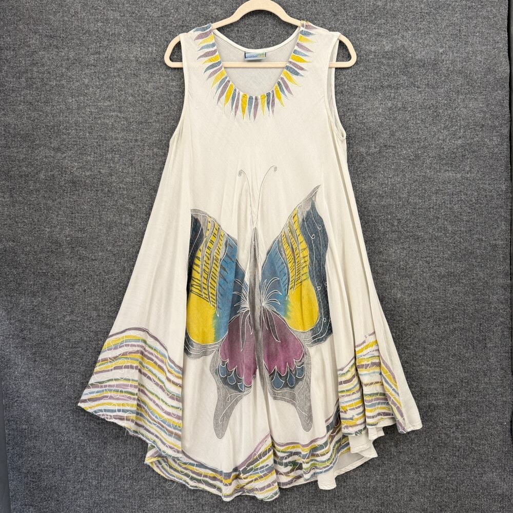 India Boutique Dress One Size Gray Butterfly Embroidered Hippie Festival Boho